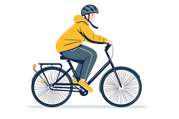 Obraz premium A flat vector illustration of a person riding a bicycle in a modern urban setting