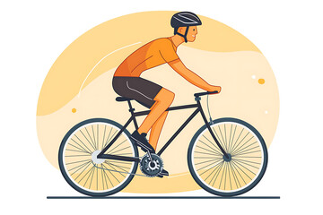 Fototapeta premium A flat vector illustration of a person riding a bicycle in a modern urban setting