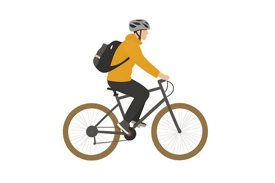 A flat vector illustration of a person riding a bicycle in a modern urban setting