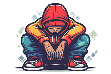 A flat vector illustration of a sad person sitting alone