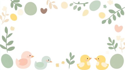 Pastel Ducklings Easter Frame Spring Floral Design