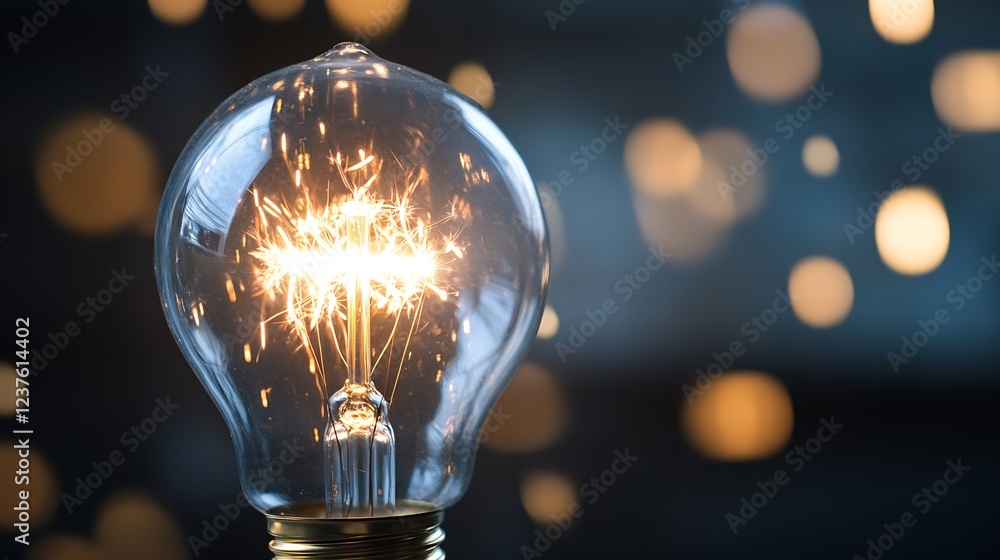 Aufkleber Illuminated Light Bulb with Sparkling Bokeh Background in Dark Ambience : Generative AI