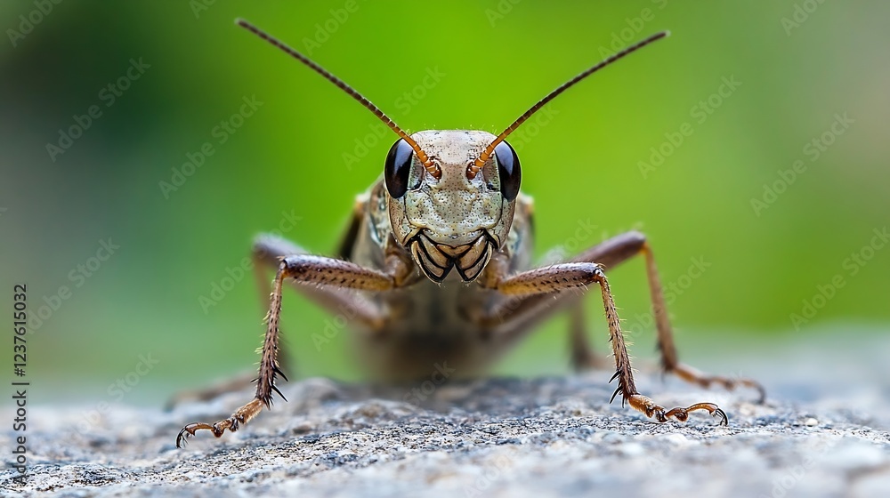 Aufkleber detailed macro of grasshopper staring intently on rocky surface : generative ai