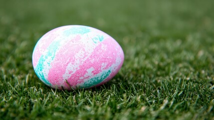 Pastel Easter Egg on Green Grass, Springtime Festive Decor