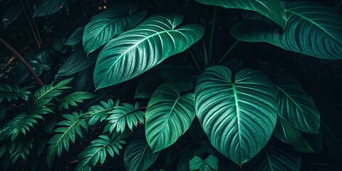 Lush Green Leaves Background Featuring Tropical Foliage for Design