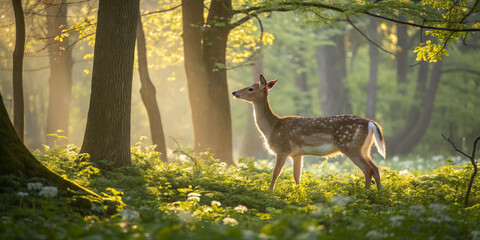 Graceful White-Tailed Deer in the Forest at Sunrise Captured in Nature