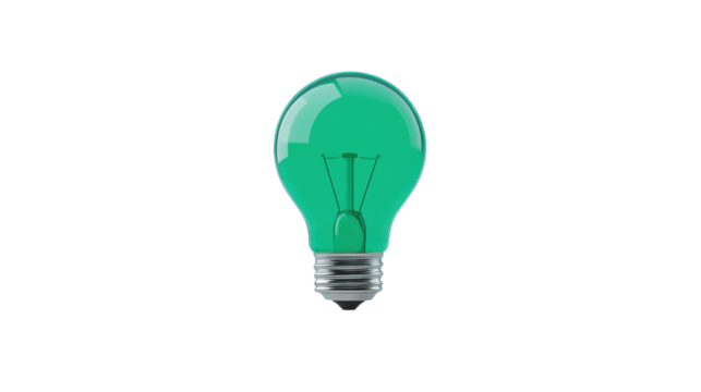 Green light bulb shining with transparent background representing innovative idea