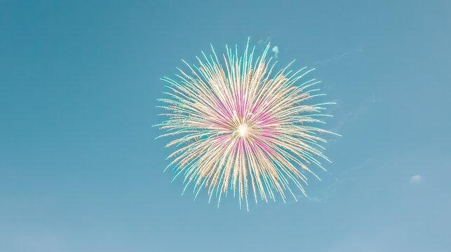 Colorful fireworks explode in daytime sky. Celebration event background image