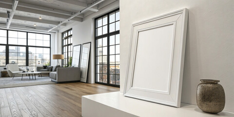 Fototapeta premium Modern Blank Picture Frame Mockup in an Interior Setting for Design Presentations