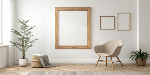 Minimalist Blank Wooden Picture Frame on a Wall for Home Decor Ideas