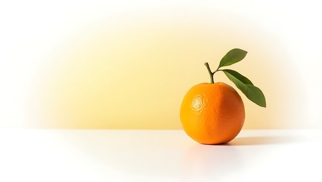 Single Orange Fruit with Leaves