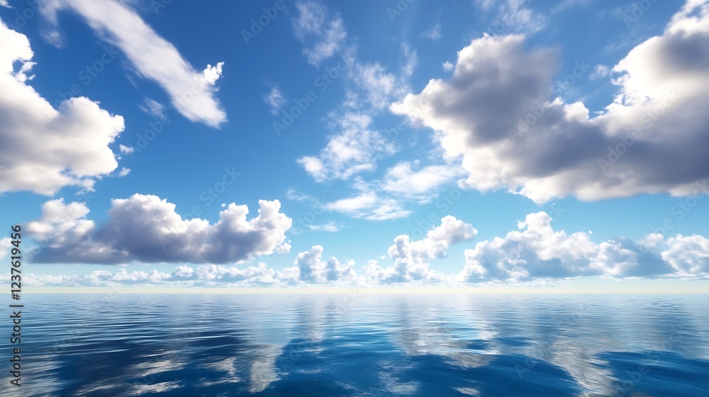 Aufkleber Wide Ocean View with Reflective Sky and Calm Clouds at Horizon : Generative AI