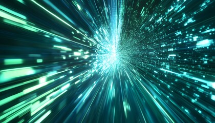 Obraz premium Abstract Teal Light Speed Tunnel Digital Art