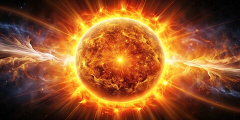Obraz premium Solar flare radiation burst erupting from sun's surface with vibrant plasma and energetic particles