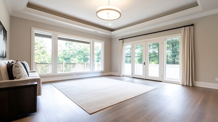 Luxurious Living Room with Large Windows Elegant Design and Natural Light : Generative AI