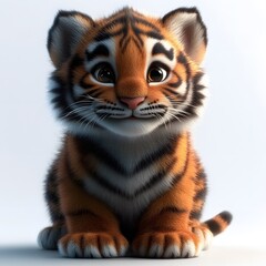 Obraz premium 3d cartoon tiger, very clean clear white background
