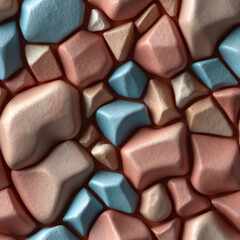 Fototapeta premium Unique Wall Texture Made from Stacked Colorful Stones to Create a Natural Architectural Aesthetic