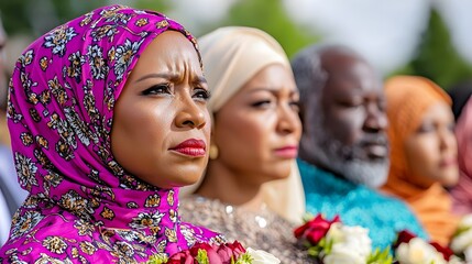 Fototapeta premium Emotional gathering of women at cultural event outdoor ceremony portrait