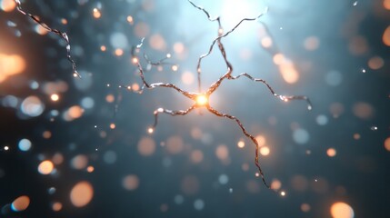 Glowing neuron network in digital space, bokeh background, for medical or tech illustration