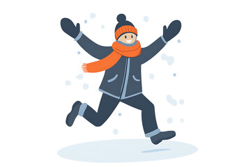 Obraz premium A flat vector illustration of a serene winter scene with snow-covered trees and a cozy cabin in a forest setting