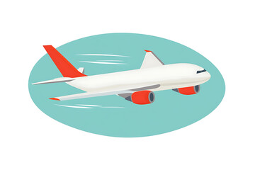 A flat vector illustration of a colorful airplane flying in the sky