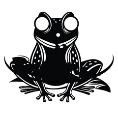 Playful Black and White Frog Silhouette on a Decorative Pad
