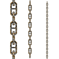 Three view of rustic iron chain from near to rom far can be use for decorate your drawing