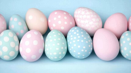 Pastel Easter Eggs Row Blue Background Festive Springtime