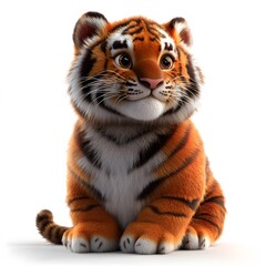 Obraz premium 3d cartoon tiger, very clean clear white background