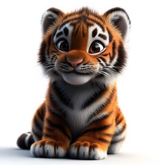 Fototapeta premium 3d cartoon tiger, very clean clear white background