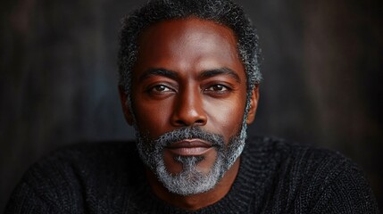 A contemplative portrait of a distinguished middle-aged black man, ideal for marketing campaigns, personal branding, and wisdom-themed events.