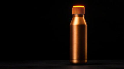 A sleek copper water bottle standing elegantly against a dark background, perfect for eco-friendly hydration.