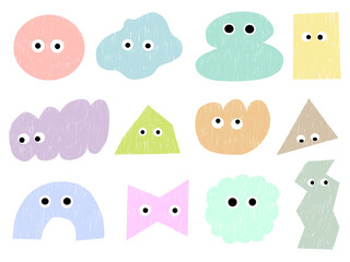 手描きあしらいセット　色えんぴつ　ギョロ目幾何学模様