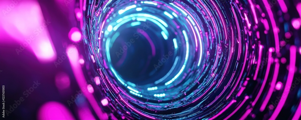 Poster abstract vibrant neon spiral tunnel with colorful light patterns and dynamic energy flow