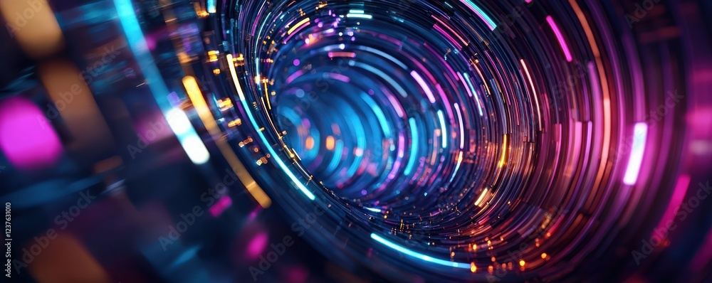 Poster colorful abstract swirling light vortex with dynamic energy and shiny digital patterns