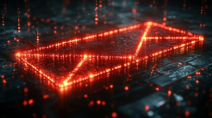 Obraz premium Digital Email Icon Glows Red On Dark Surface