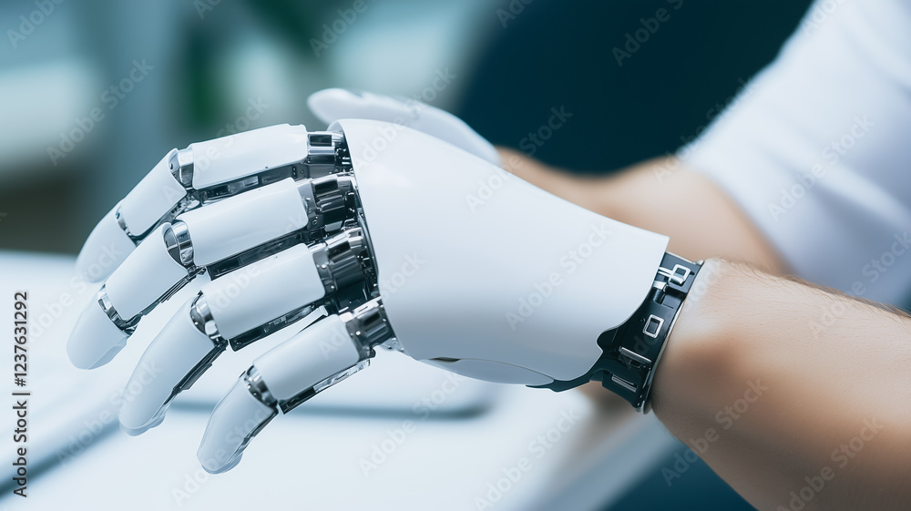 Aufkleber robotic hand integration: a close-up shot showcasing a seamless integration of a sophisticated robot