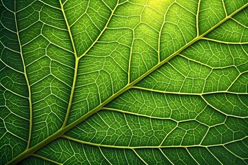 Obraz premium Macro closeup of fresh green leaf texture showing intricate vein patterns