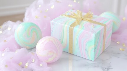 Pastel Gift Box with Marbled Decorations