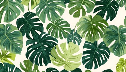 Lush Green Monstera Leaves Tropical Pattern