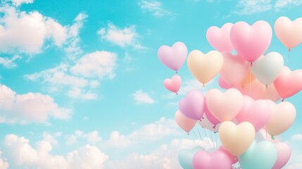 Pastel Heart Balloons Floating in a Sunny Sky (1)