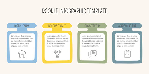 Four hand drawn arrows with frames for text, doodle infographics, vector eps10 illustration