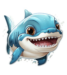 A Vibrant Colorful Cartoon Style Baby Shark  With smiley Face Oil Painting 