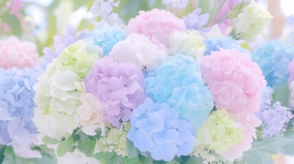Fototapeta premium Pastel Hydrangea Bouquet, Soft Floral Beauty, Spring Blooms