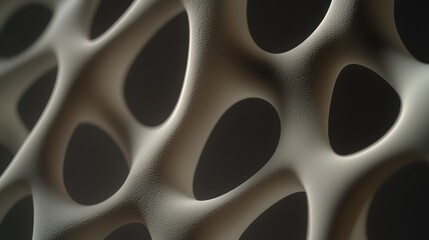Obraz premium Abstract close-up of a textured lattice pattern with smooth, organic shapes and contrasts of light and shadow.