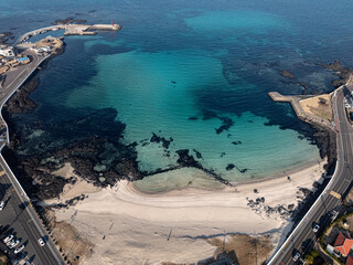 봄날씨 하늘에서 드론으로 촬영한 바다풍경 제주 제주시 구좌읍 평대리 평대해변