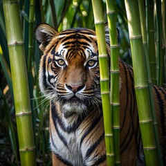 Shadowed Hunter: The Sumatran Tiger's Silent Camouflage in the Bamboo Wilds