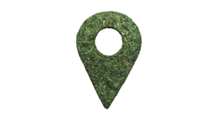 Green grass location pin icon representing environmental awareness on transparent background