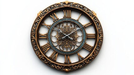 A decorative Islamic wall clock with Arabic numerals, isolated on a white background