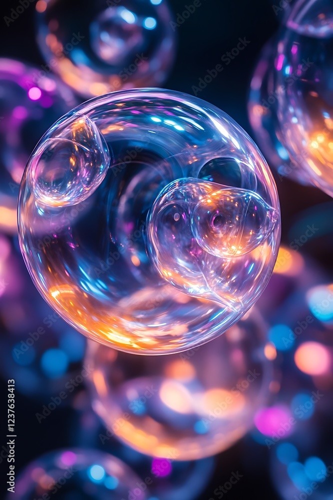Aufkleber geometric abstract background with floating cyan, orange, and violet circles in a modern and colorfu